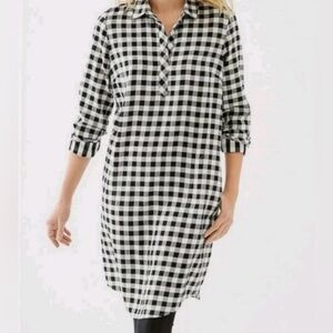 J. Jill buffalo plaid check roll tab‎ sleeve shirt dress blue